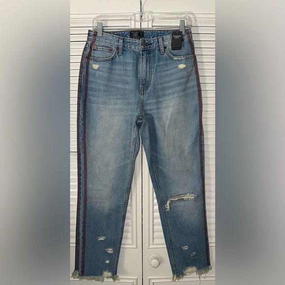 Abercrombie & Fitch Annie High Rise Girlfriend Cropped Raw Hem Jeans Size 27/4s - Picture 2 of 11